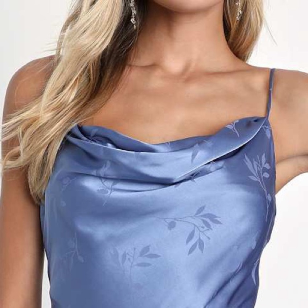 NWT LULU'S jacquard satin cowl neck midi Dress periwinkle blue XS - Picture 2 of 9